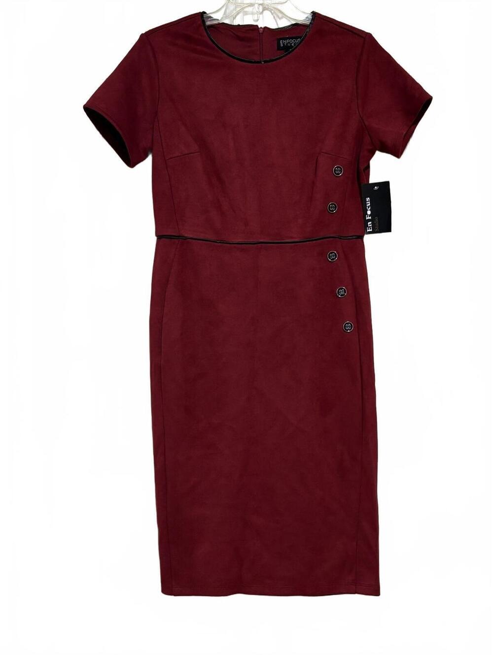 Enfocus Studio Burgundy Faux Suede Dress with Button Detail, Size M